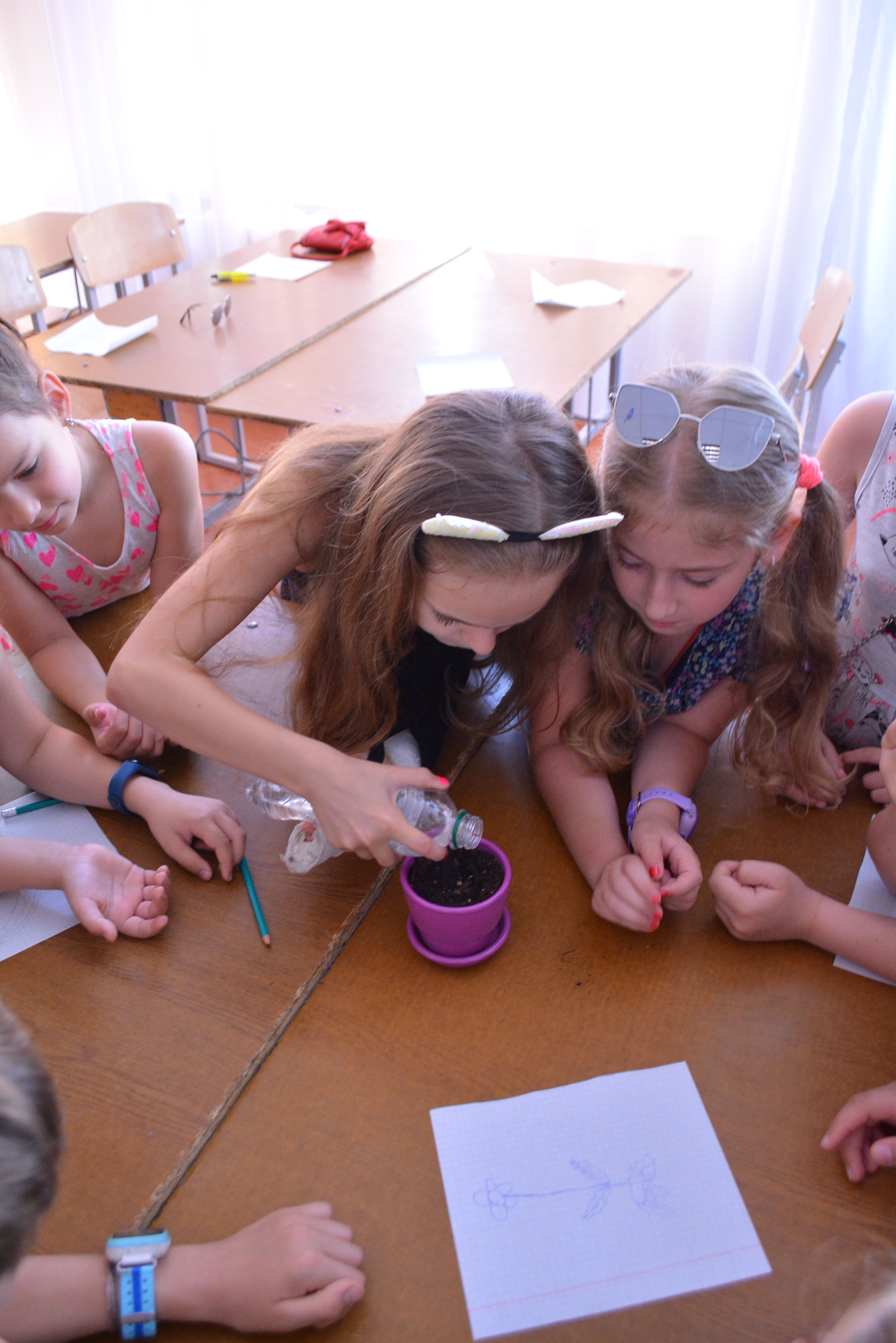 Planting the flower.