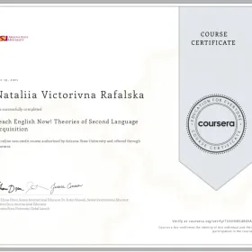 Online non-credit course by Arizona State University "Teach English Now!  theories of  Second Language Acquisition"